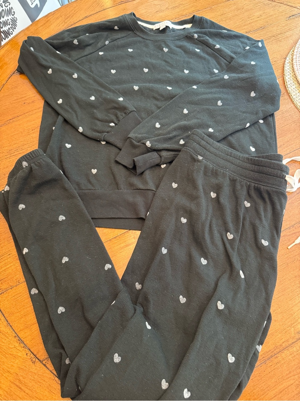 P.J. Salvage Black Pajama Set with Small White Heart Print